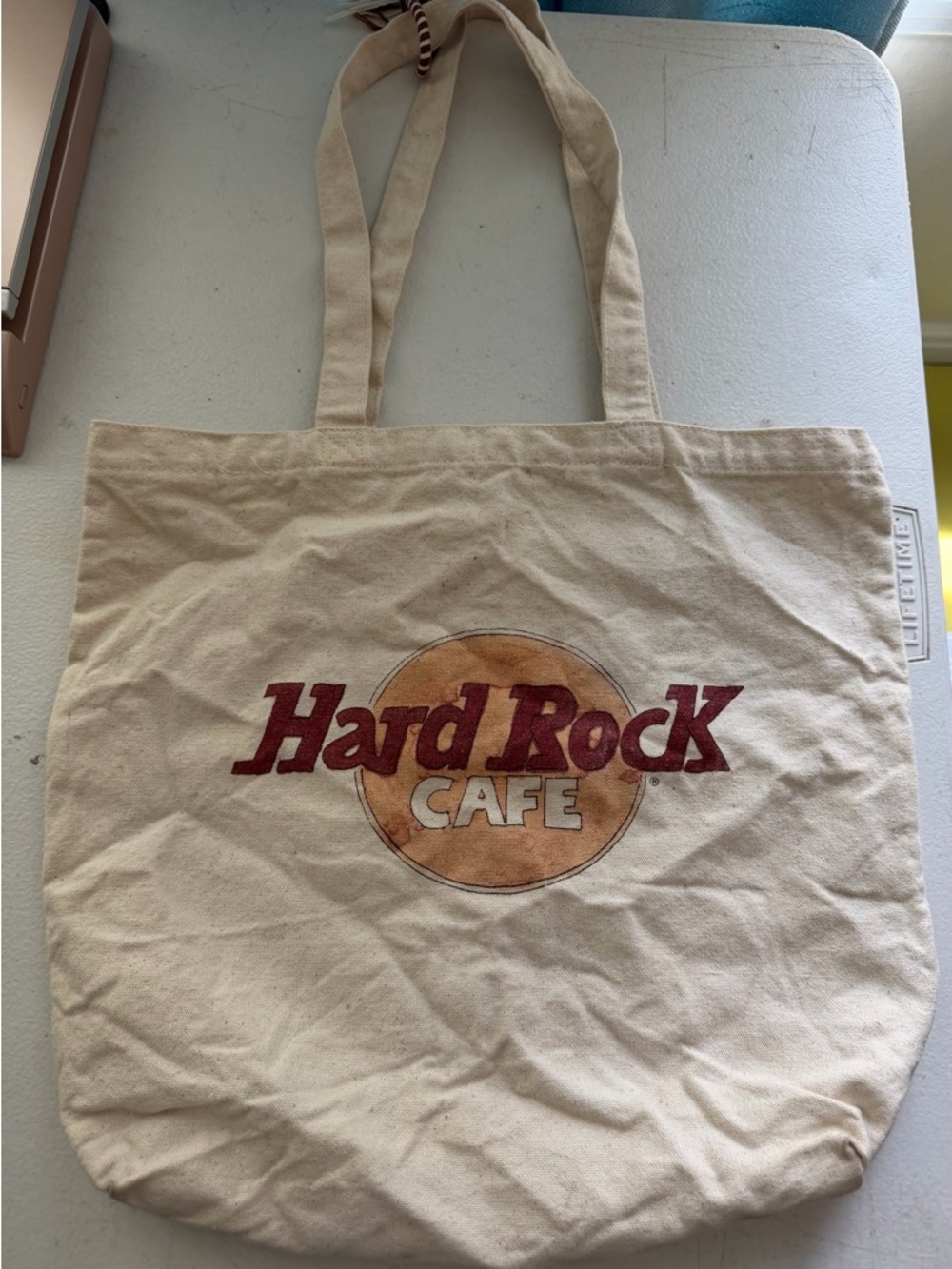 Hard Rock Cafe Beige Tote with Maroon Logo